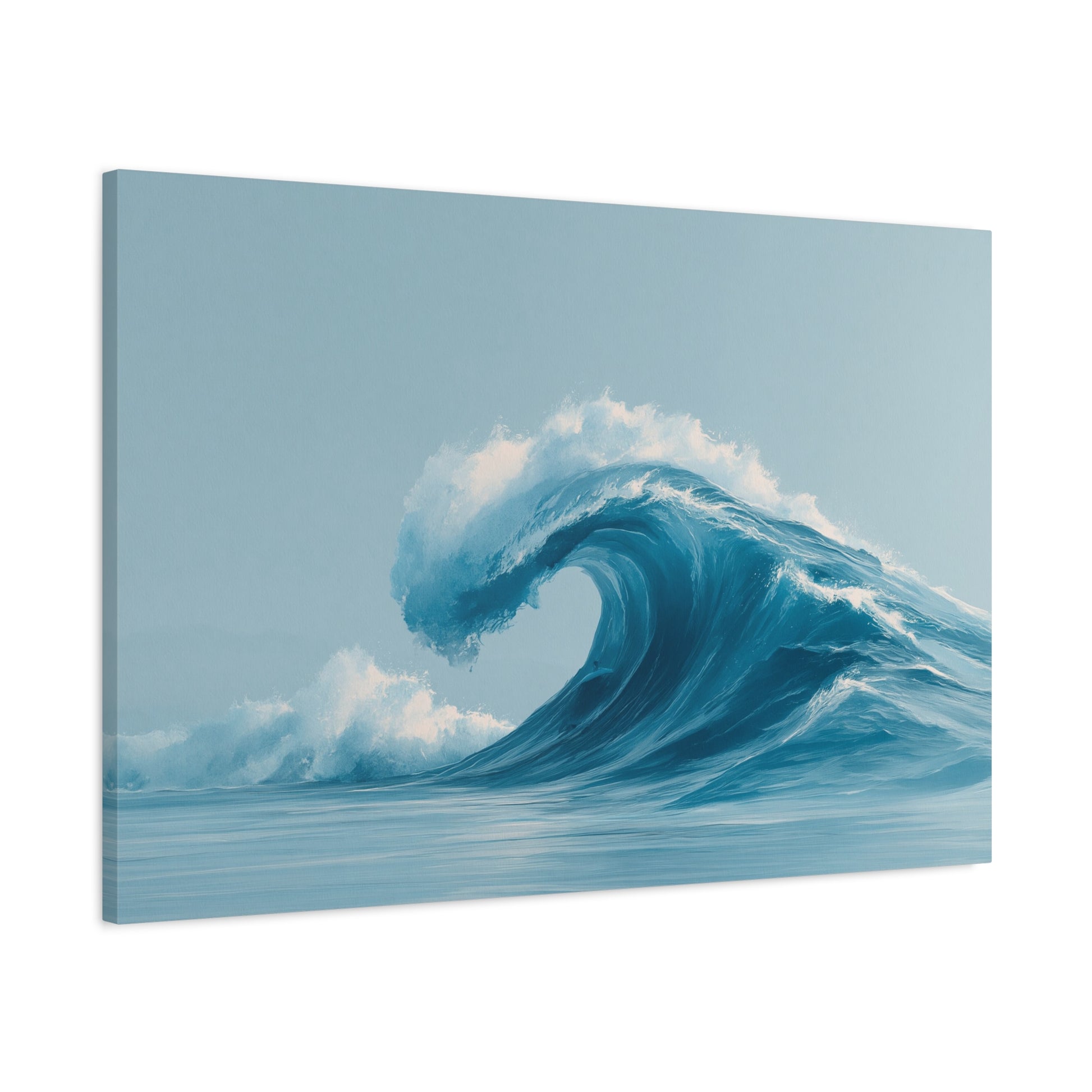 Grande vague bleue minimaliste avec ecume blanche sur fond clair - Art Virtuoso - vue 15/20