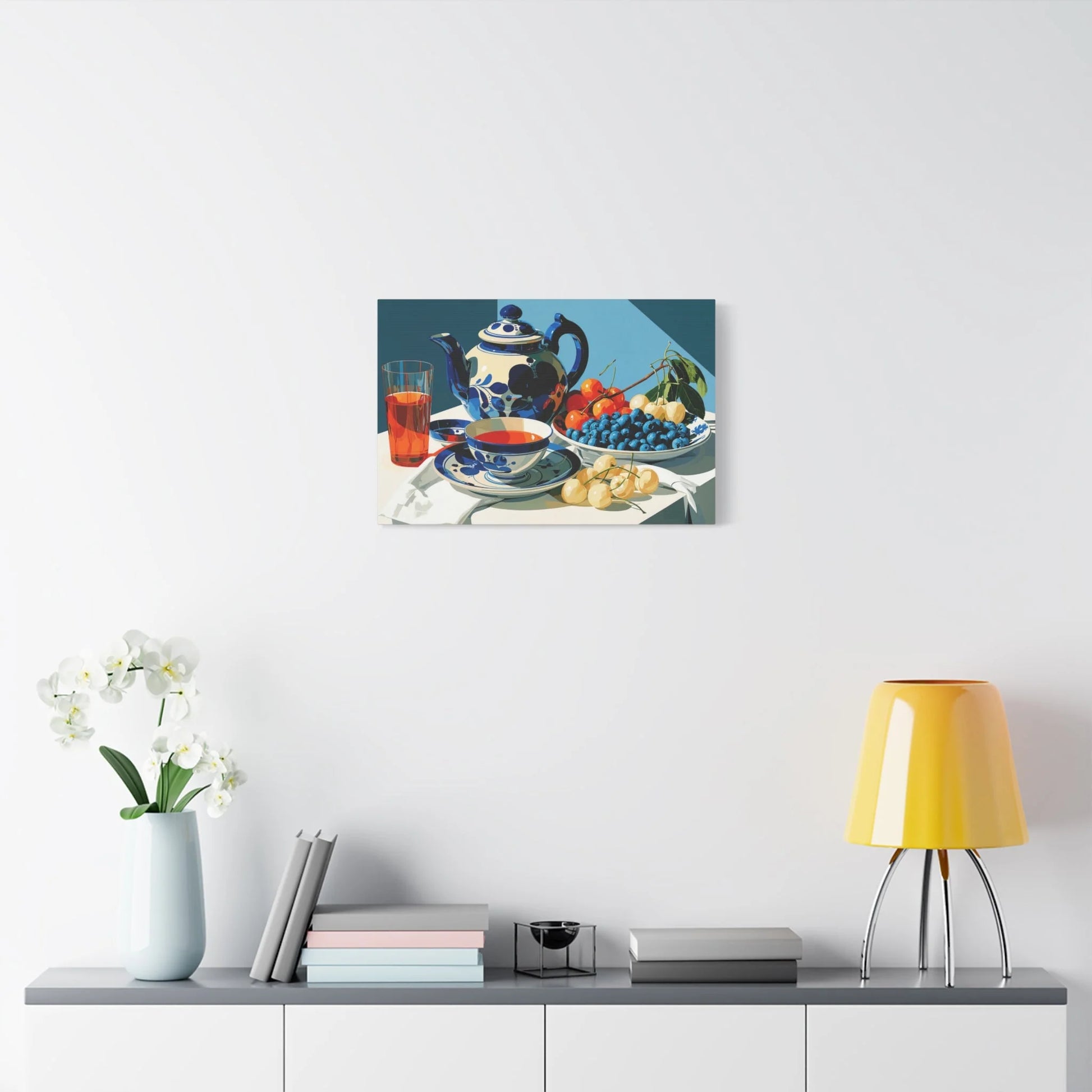 Tableau Nature Morte Porcelaine Delft Bleu Indigo - Silence de Faïence - ambiance chambre adulte