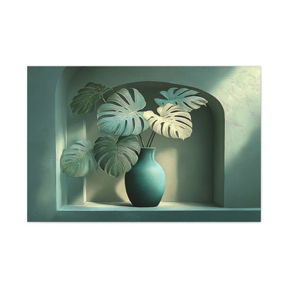 Tableau Monstera sculptural palette vert sauge foncé