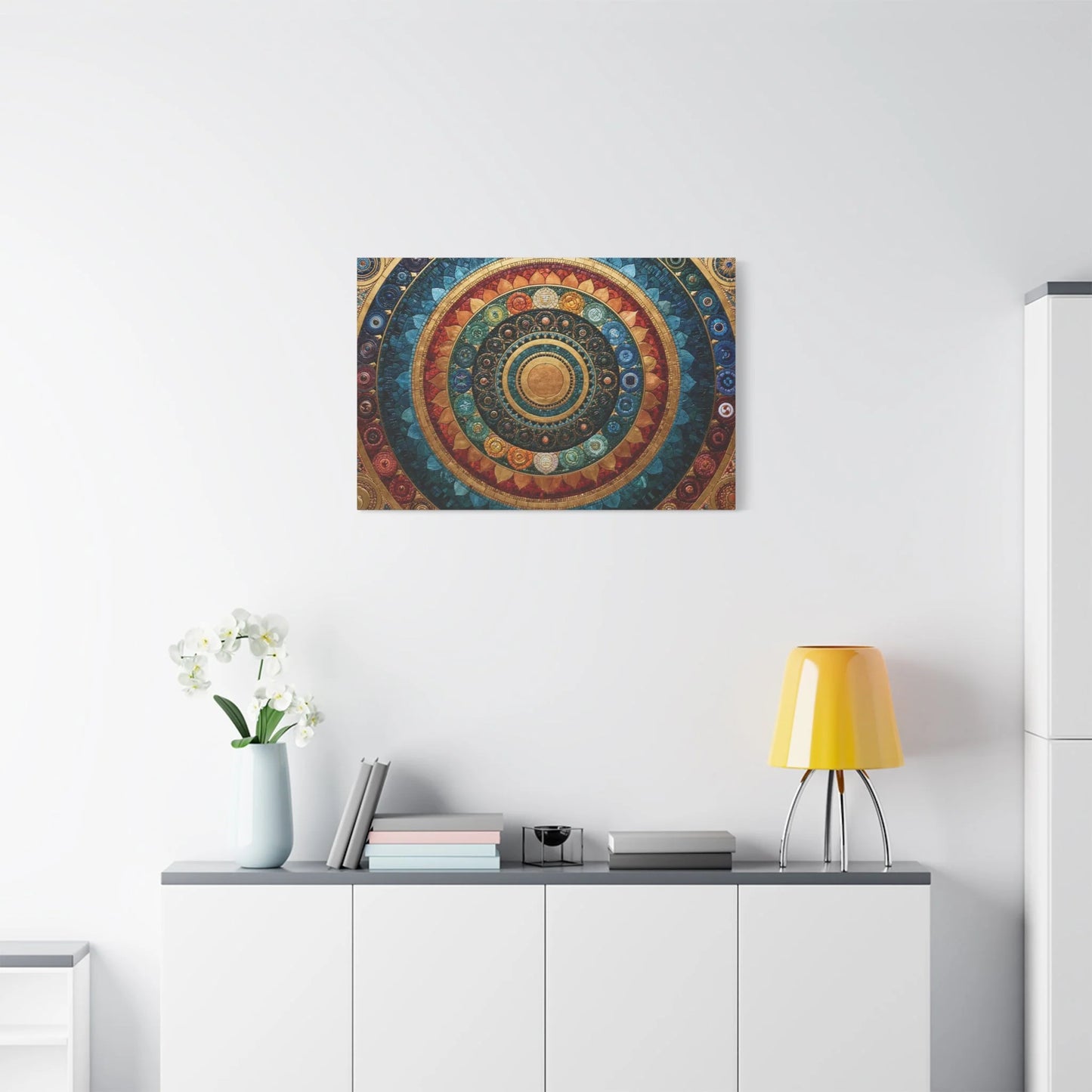 Tableau en Mosaïque Mandala Chakras - Roue Intérieure - ambiance loft haut de plafond
