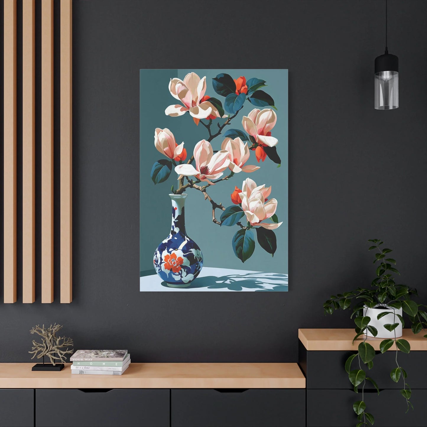 Tableau Nature Morte Magnolia Japonais - Branche en Silence - mise en scène impact maximal