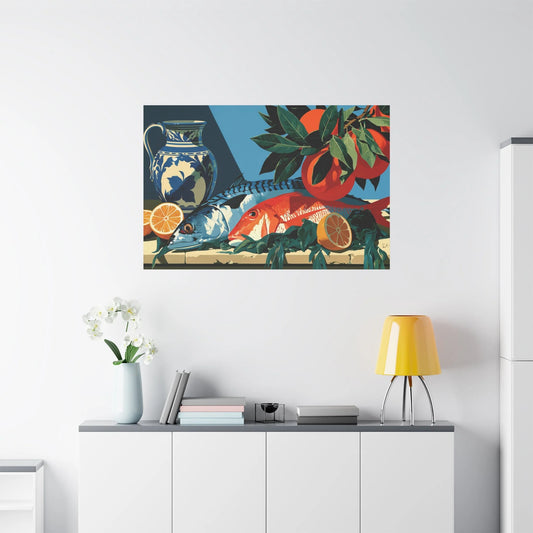 Tableau Nature Morte Poisson Corail Mer - Table Marine - vue mur grande hauteur