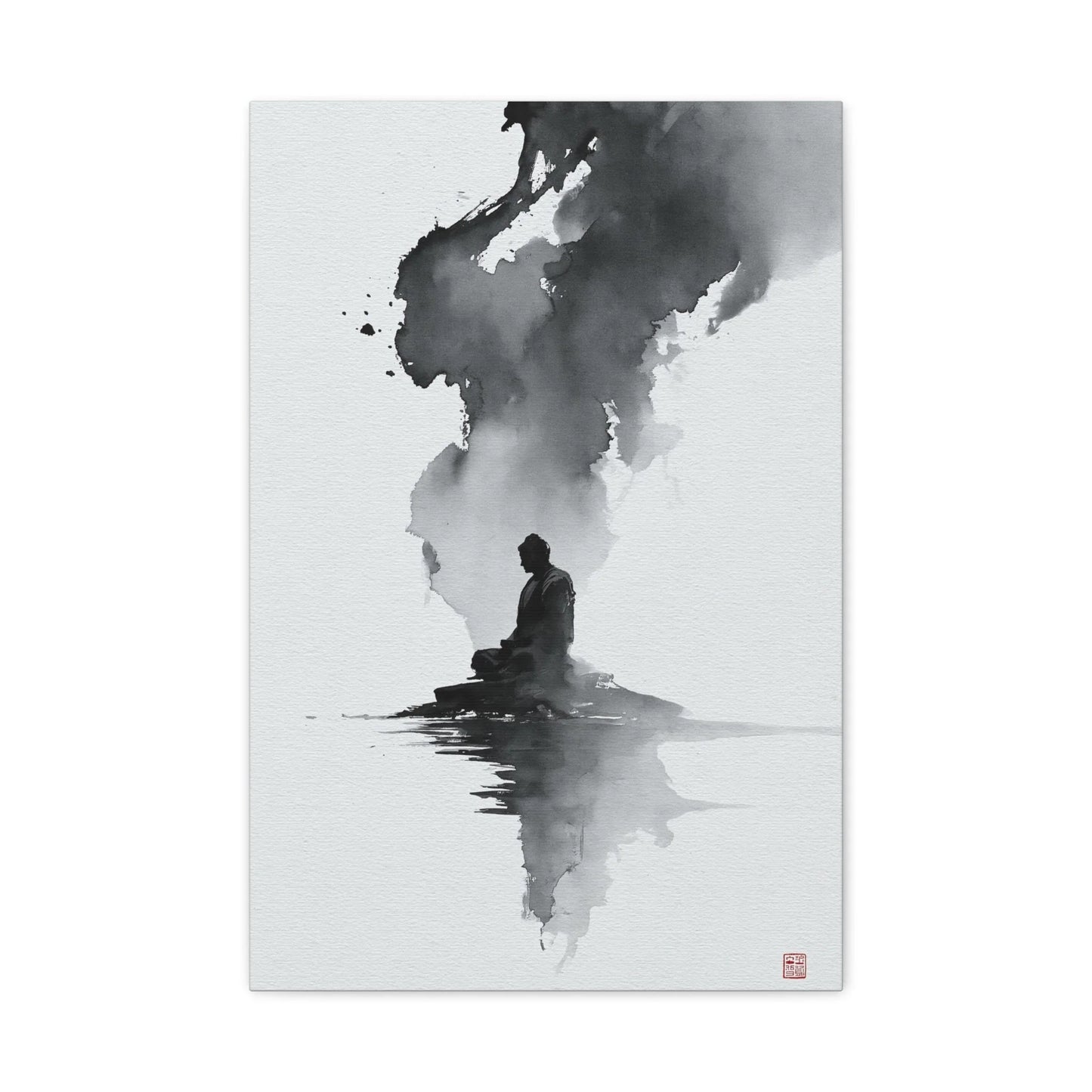 Tableau Calligraphie Bouddhique - Sagesse en Sumi-e - vue mur blanc minimaliste
