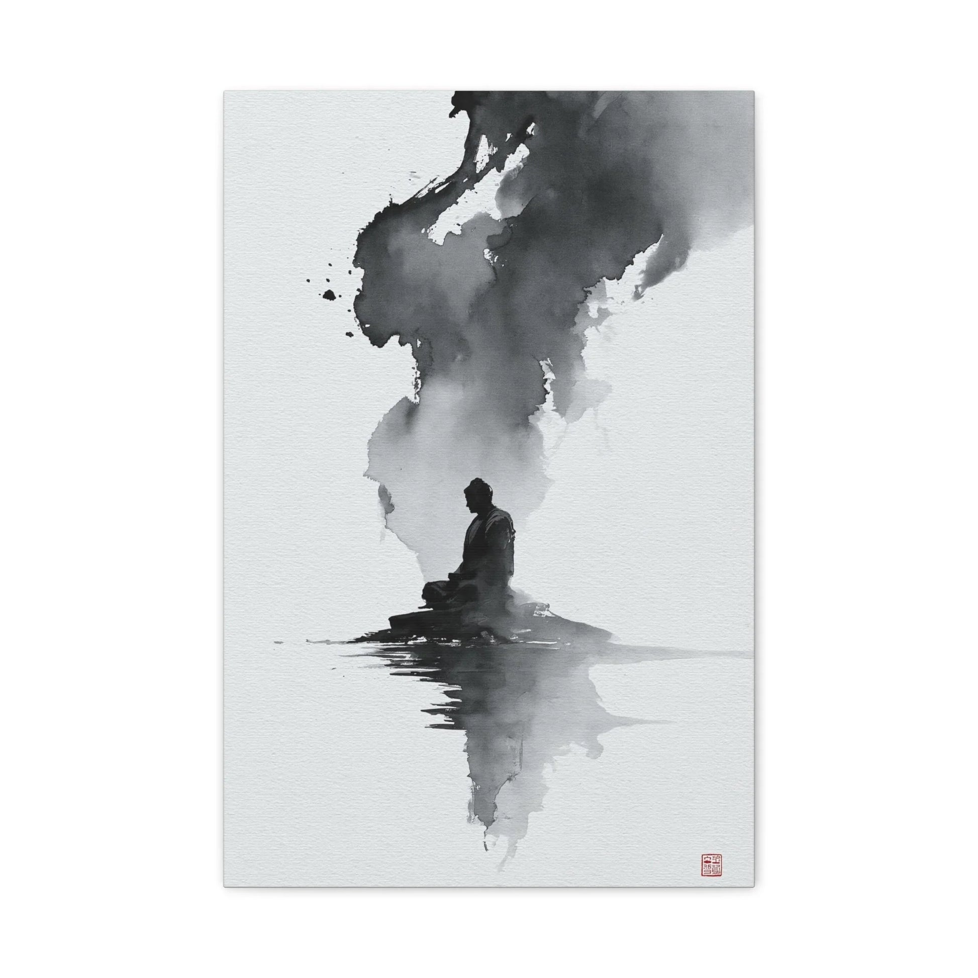 Tableau Calligraphie Bouddhique - Sagesse en Sumi-e - vue mur blanc minimaliste