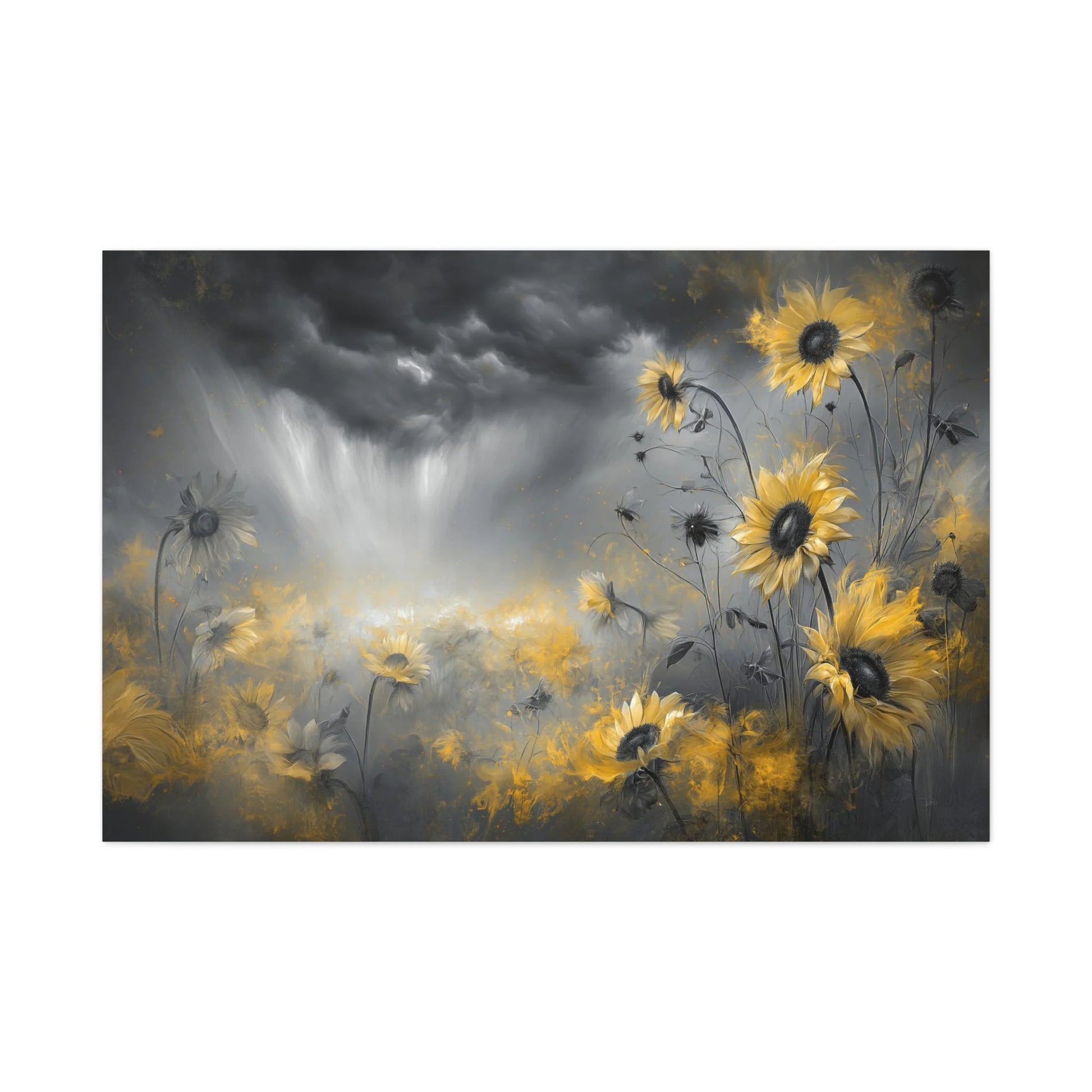 Tableau Tableau tournesols au-dessus d'un canapé en lin gris