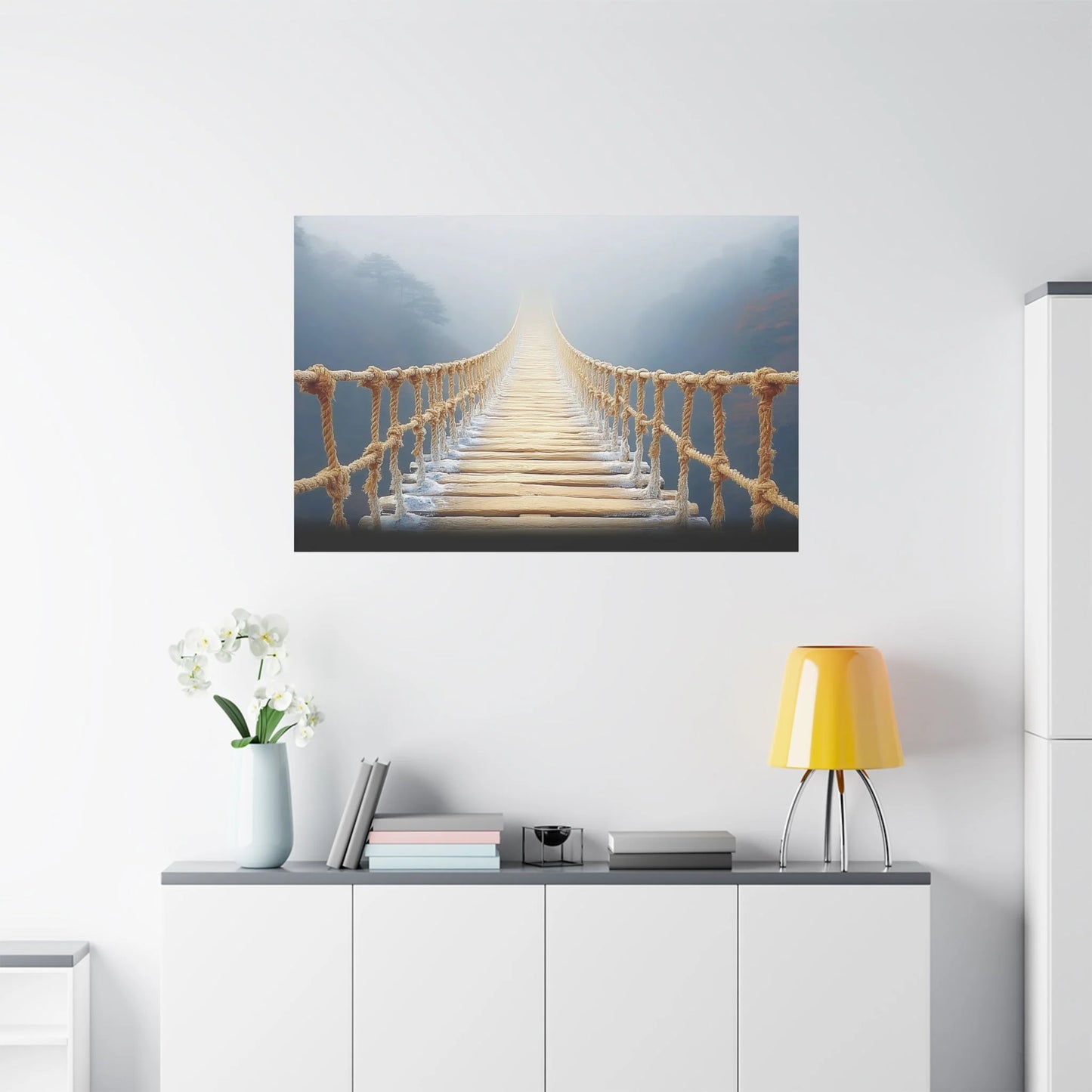Tableau Pont brume zen dans un salon contemporain