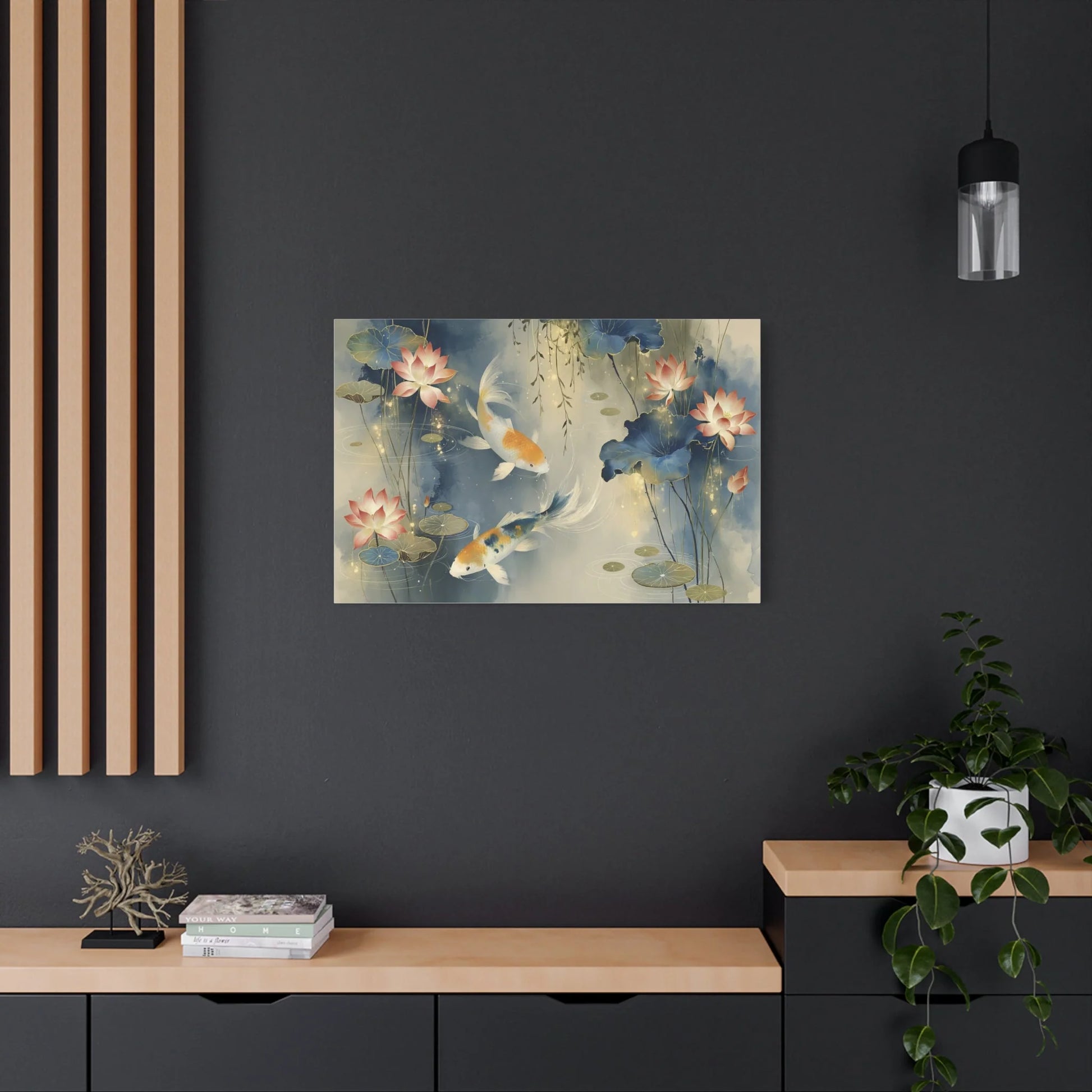 Tableau Carpes koï atmosphère onirique étoilée