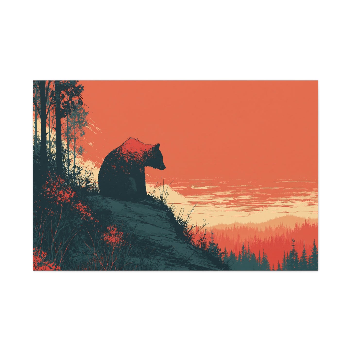 Tableau Ours Forêt Nuit - Veille du Sous-Bois - format XXL