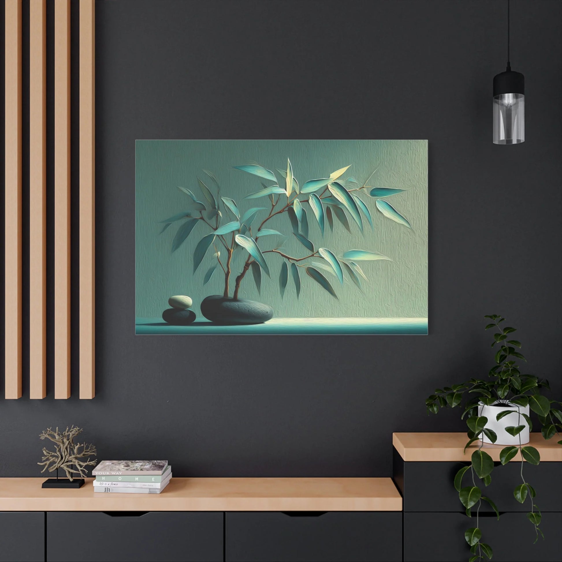 Tableau Zen Vert Sauge - Galets et Bambou — Art Virtuoso