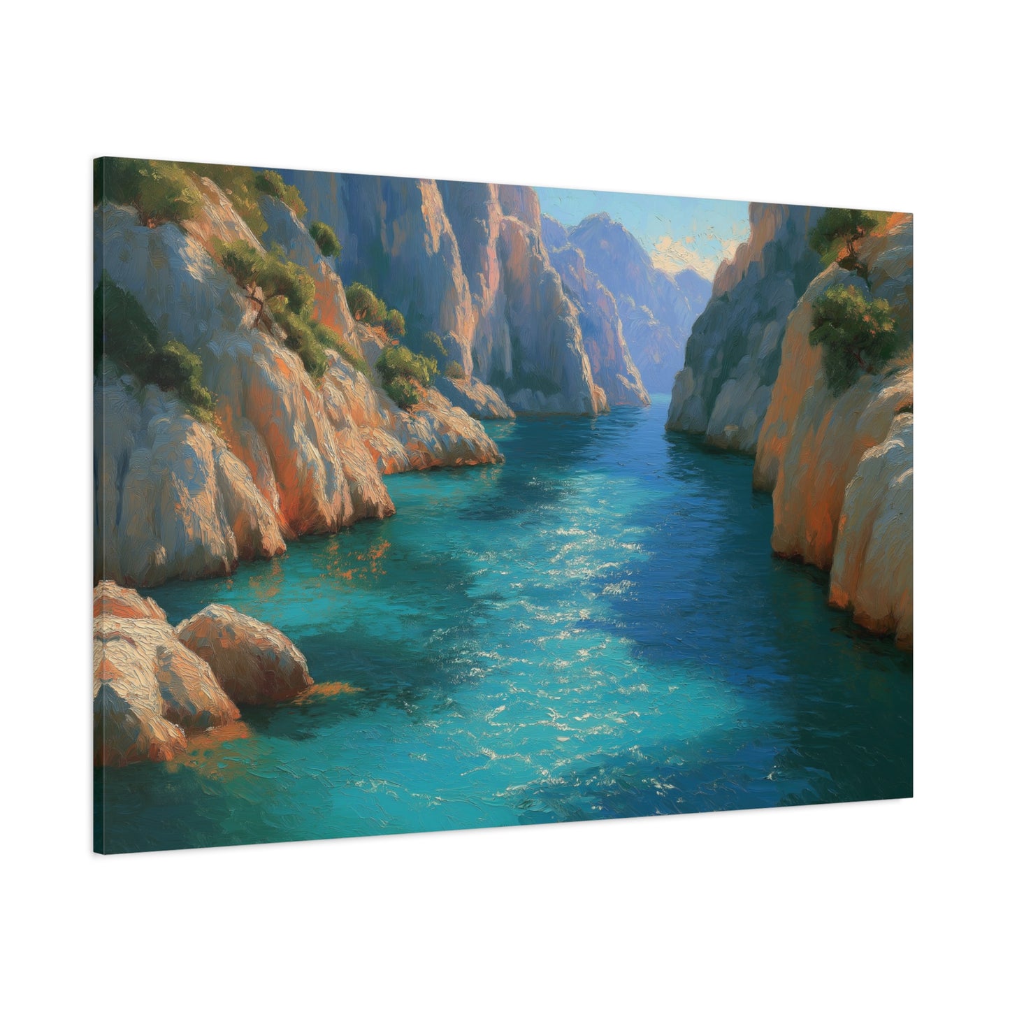 Calanques mediterraneennes avec falaises rocheuses pins et eau turquoise - Art Virtuoso - vue 18/20