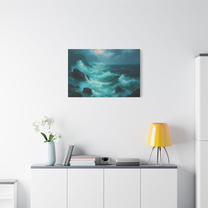 Mer agitee turquoise avec rochers noirs ecume blanche et ciel de tempete - Art Virtuoso - vue 16/20