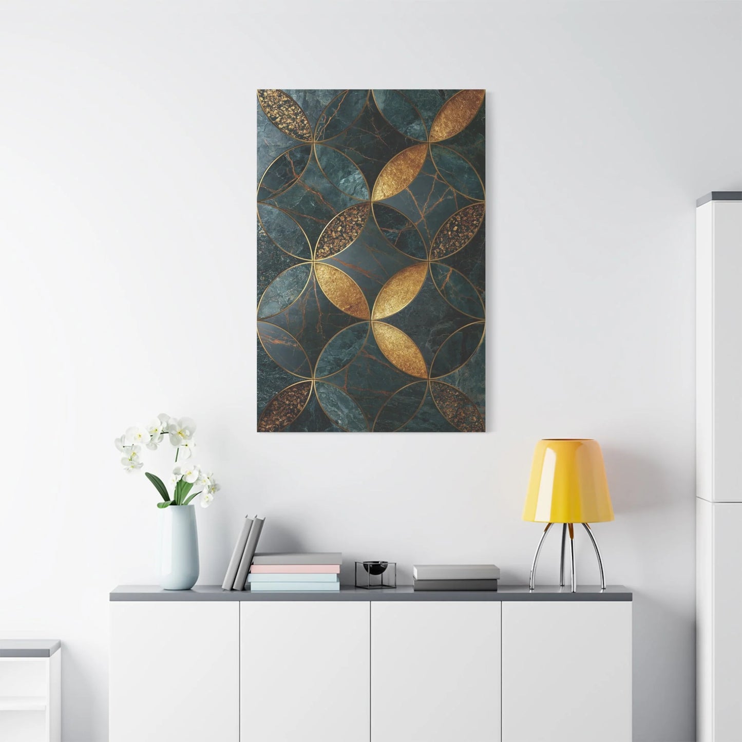 Tableau en Mosaïque Marbre Cosmos - Veines d’Or - vue mur grande hauteur
