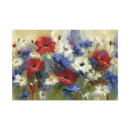 Tableau Champ Tricolore - Coquelicots, Bleuets et Marguerites - mise en scène entrée moderne