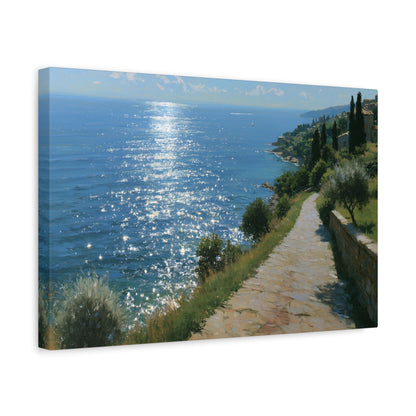 Promenade mediterraneenne avec cypres et soleil brillant sur la mer - Art Virtuoso - vue 6/20