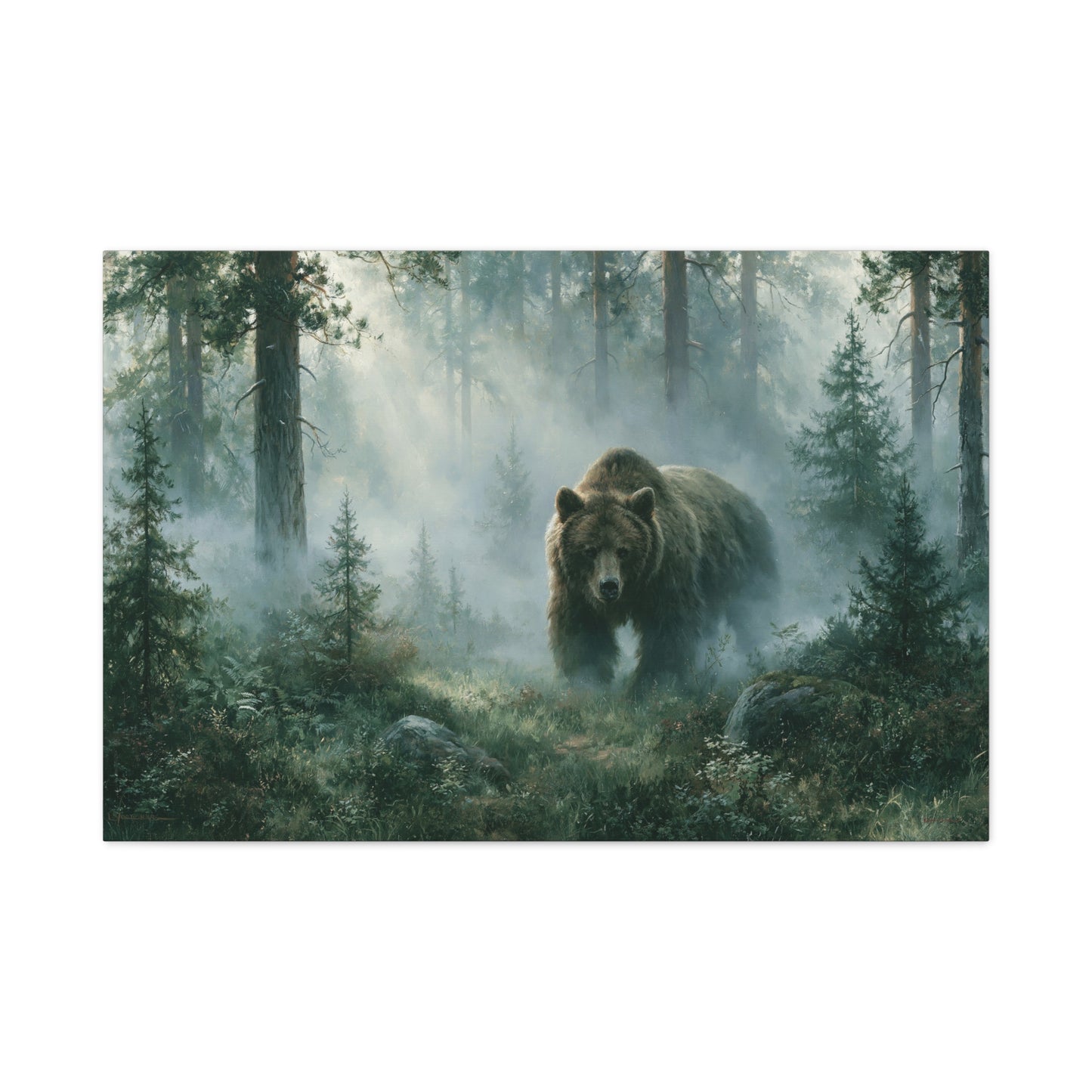 Tableau Ours Brun Forêt Brume - Lisière Sauvage - format XL