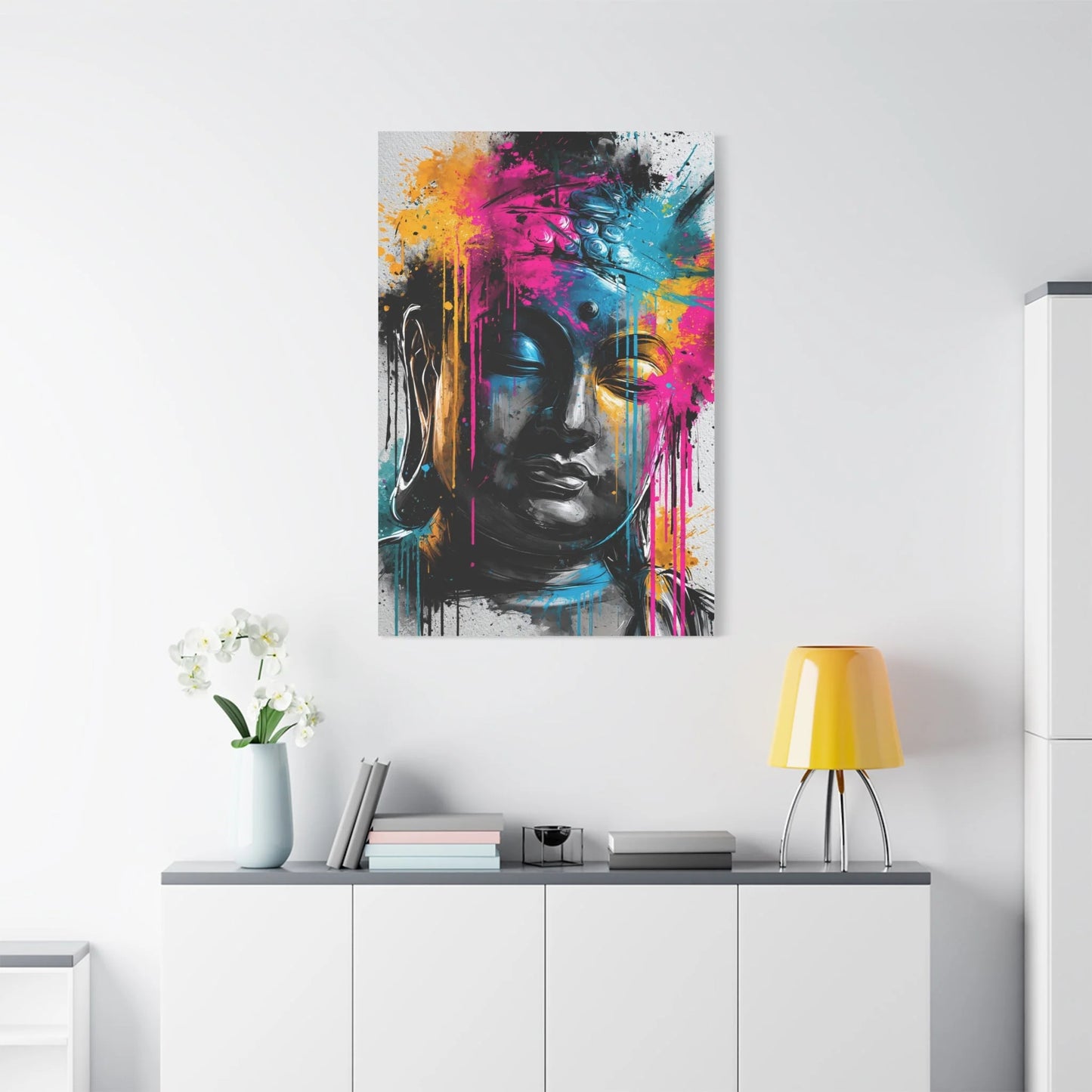 Tableau Bouddha Aquarelle - Splash de Pleine Conscience - vue mur grande hauteur
