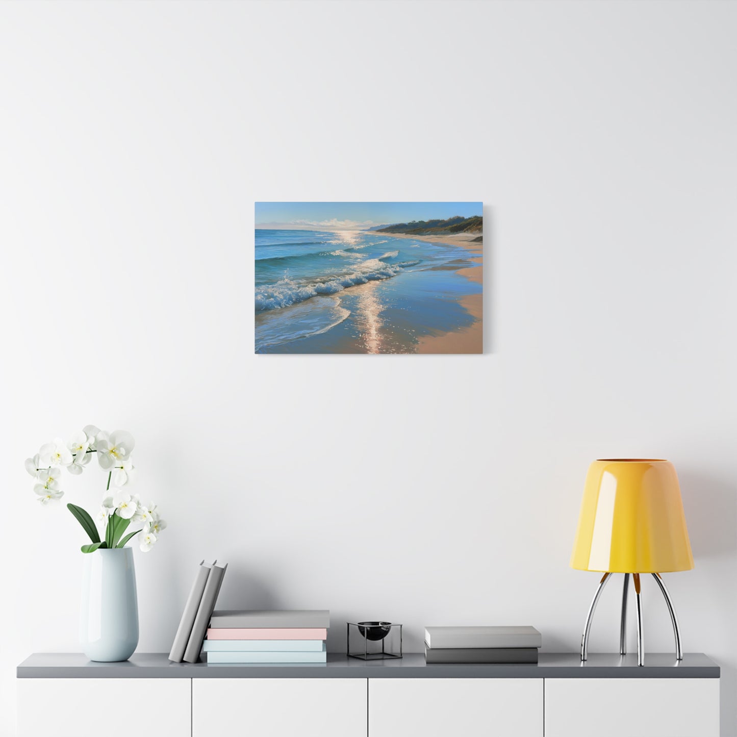 Plage de sable dore avec vagues douces et lumiere d ete sur la mer - Art Virtuoso - vue 10/20