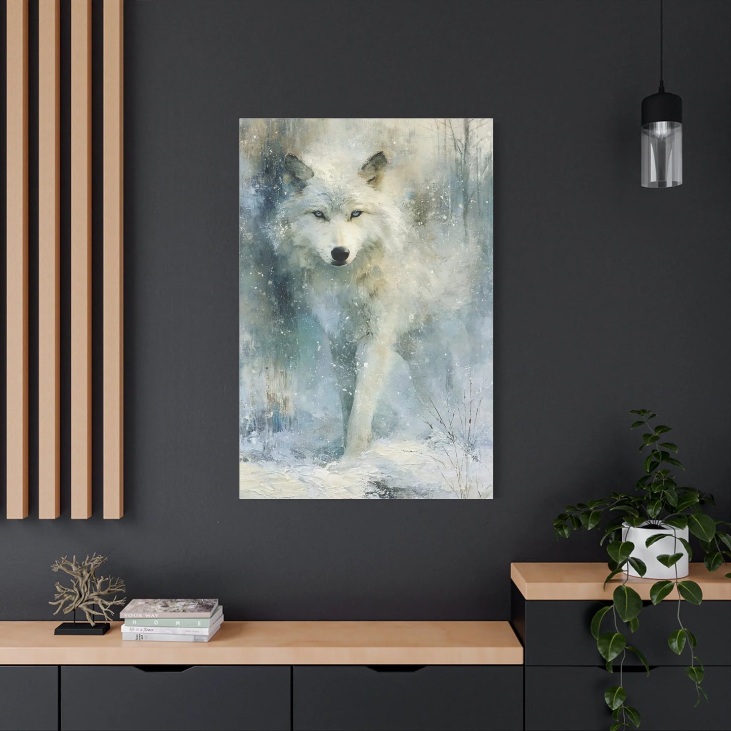 Tableau Loup Blanc - Souffle de Neige - mise en scène impact maximal