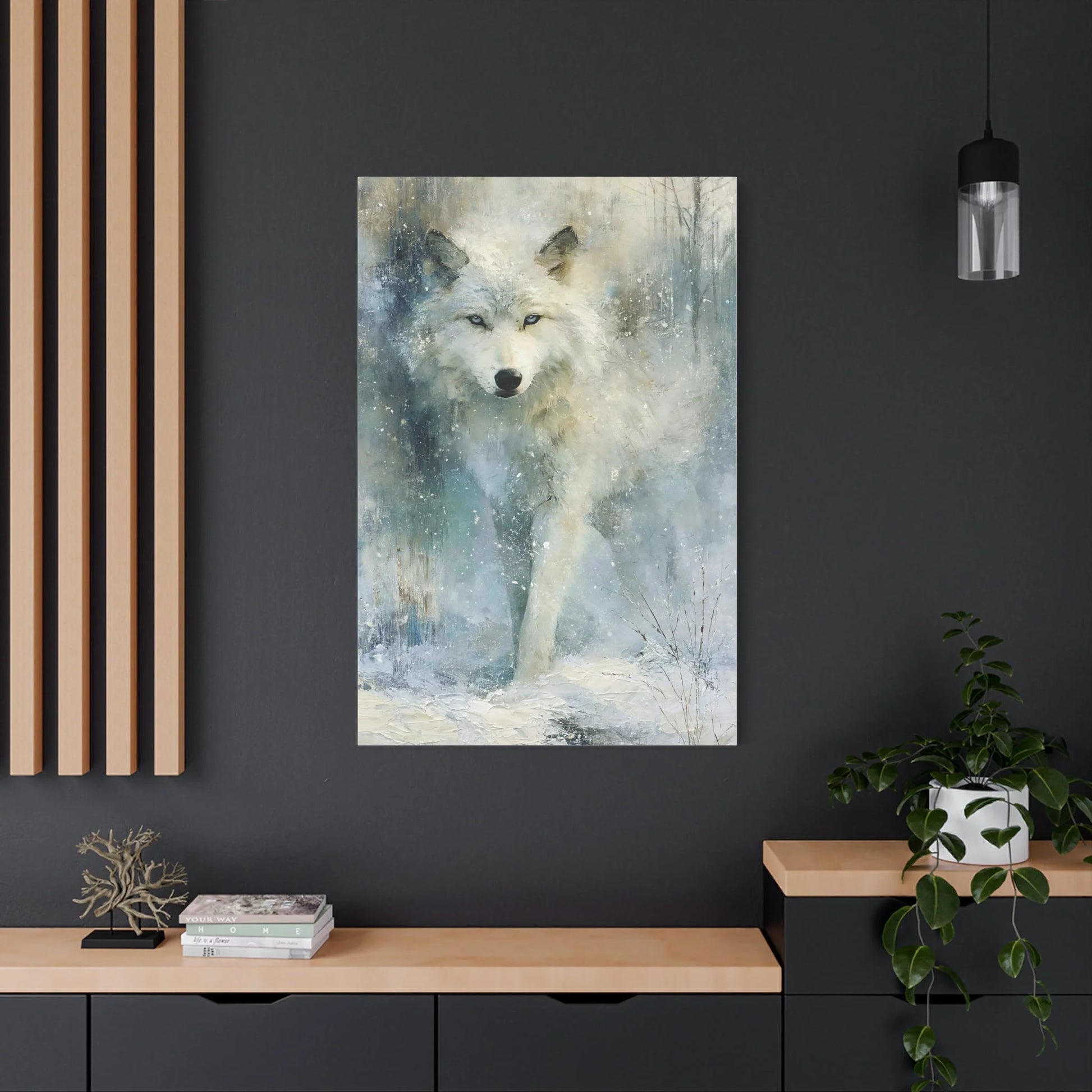 Tableau Loup Blanc - Souffle de Neige - mise en scène impact maximal