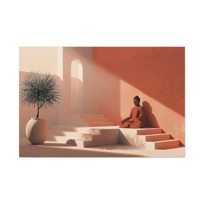 Tableau Bouddha Terracotta - Temple Méditerranéen - mise en scène entrée moderne