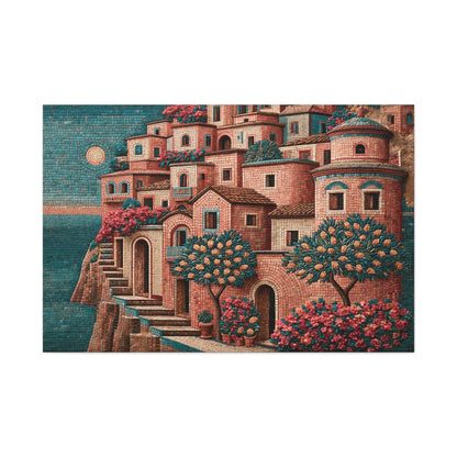 Tableau en Mosaïque Amalfi Ocre - Rivage de Tesselles - mise en scène entrée moderne