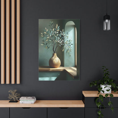 Tableau Chambre Vert Sauge et Bois - Bouquet de Lumière — Art Virtuoso