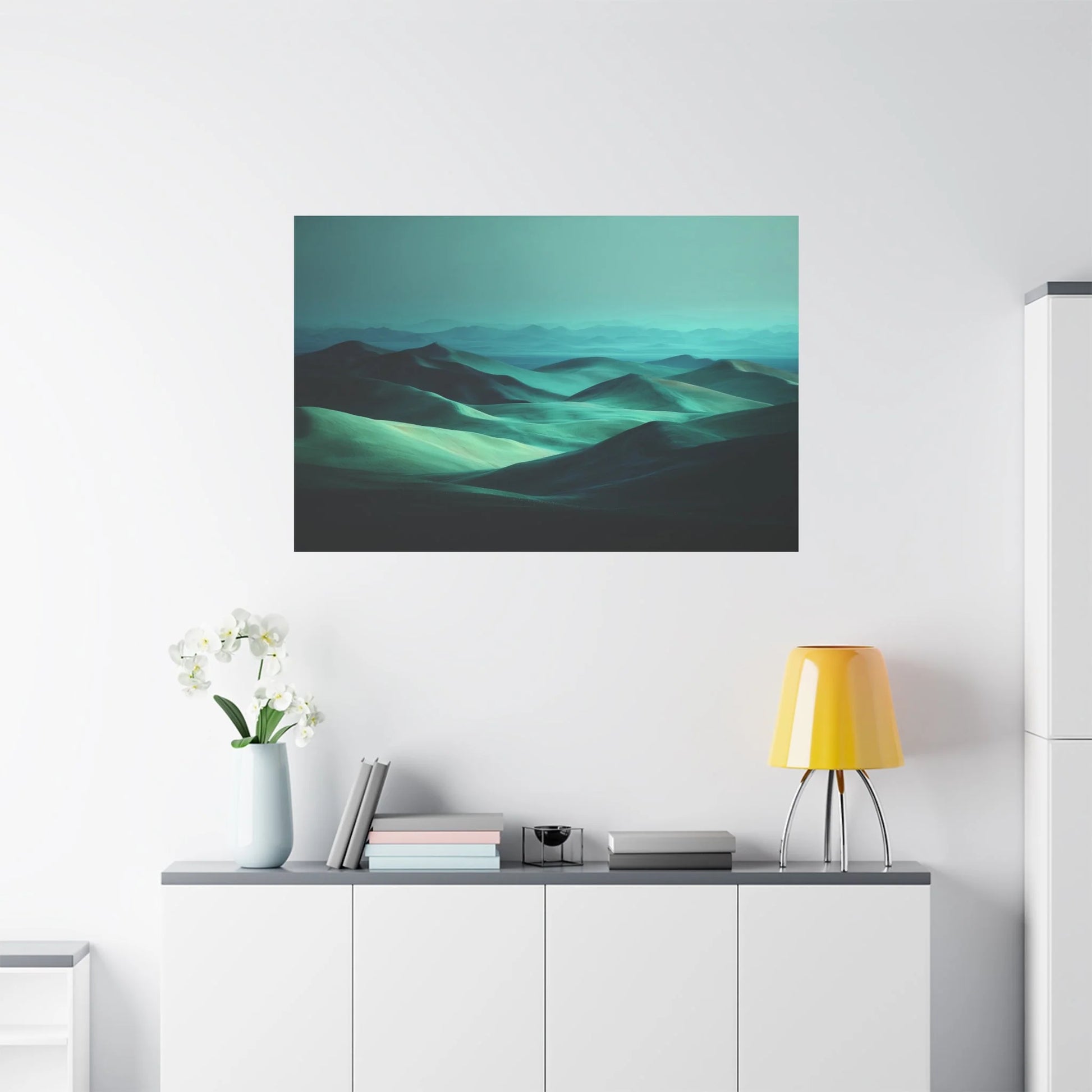 Tableau Dunes vert sauge dans un salon contemporain