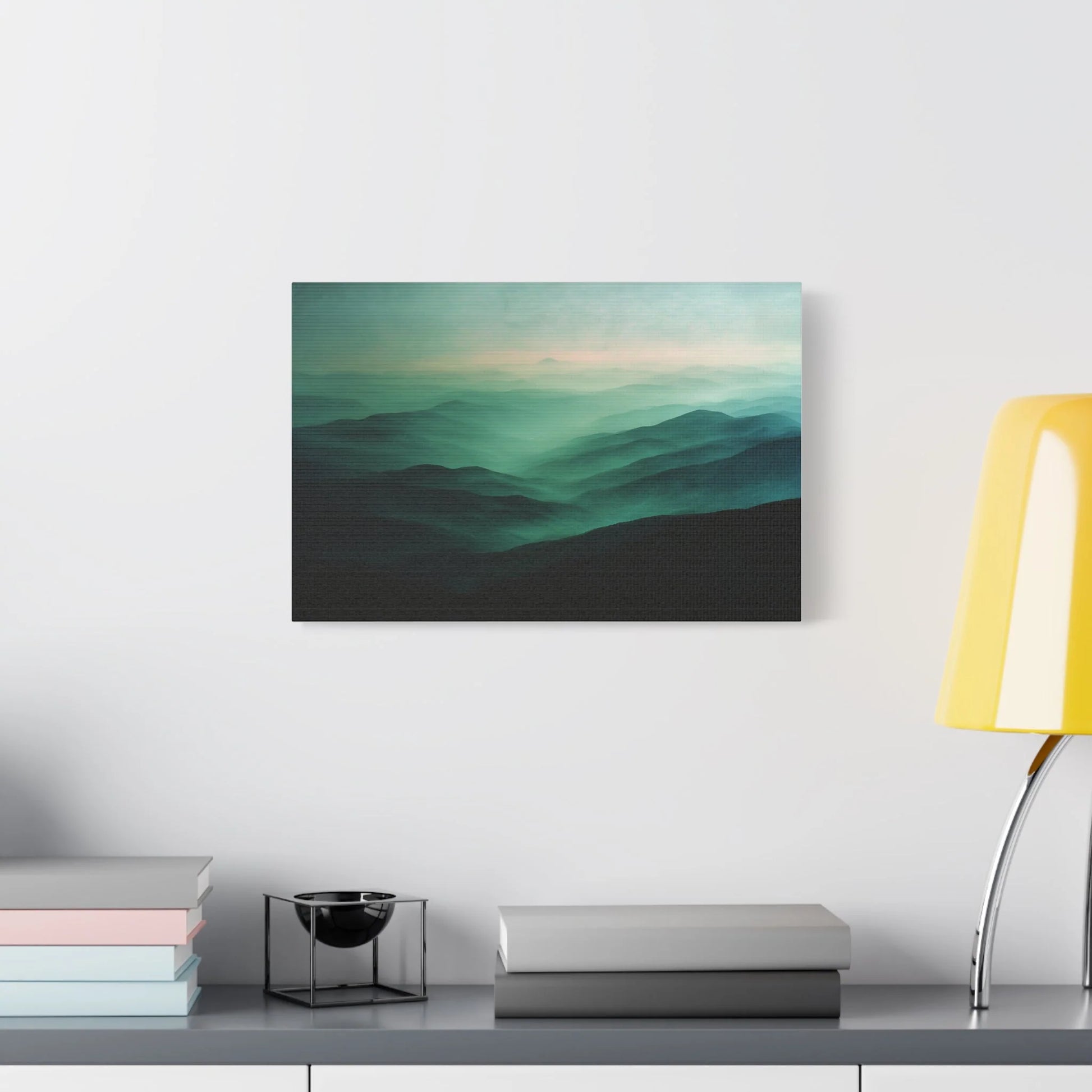 Tableau Vallons brumeux vert sauge ambiance scandinave