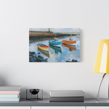 Port breton avec trois barques colorees et reflets dans l eau calme - Art Virtuoso - vue 7/20