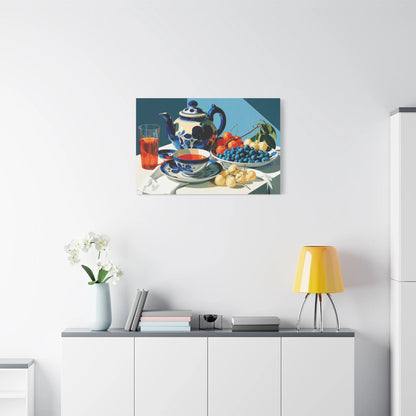 Tableau Nature Morte Porcelaine Delft Bleu Indigo - Silence de Faïence - ambiance loft haut de plafond