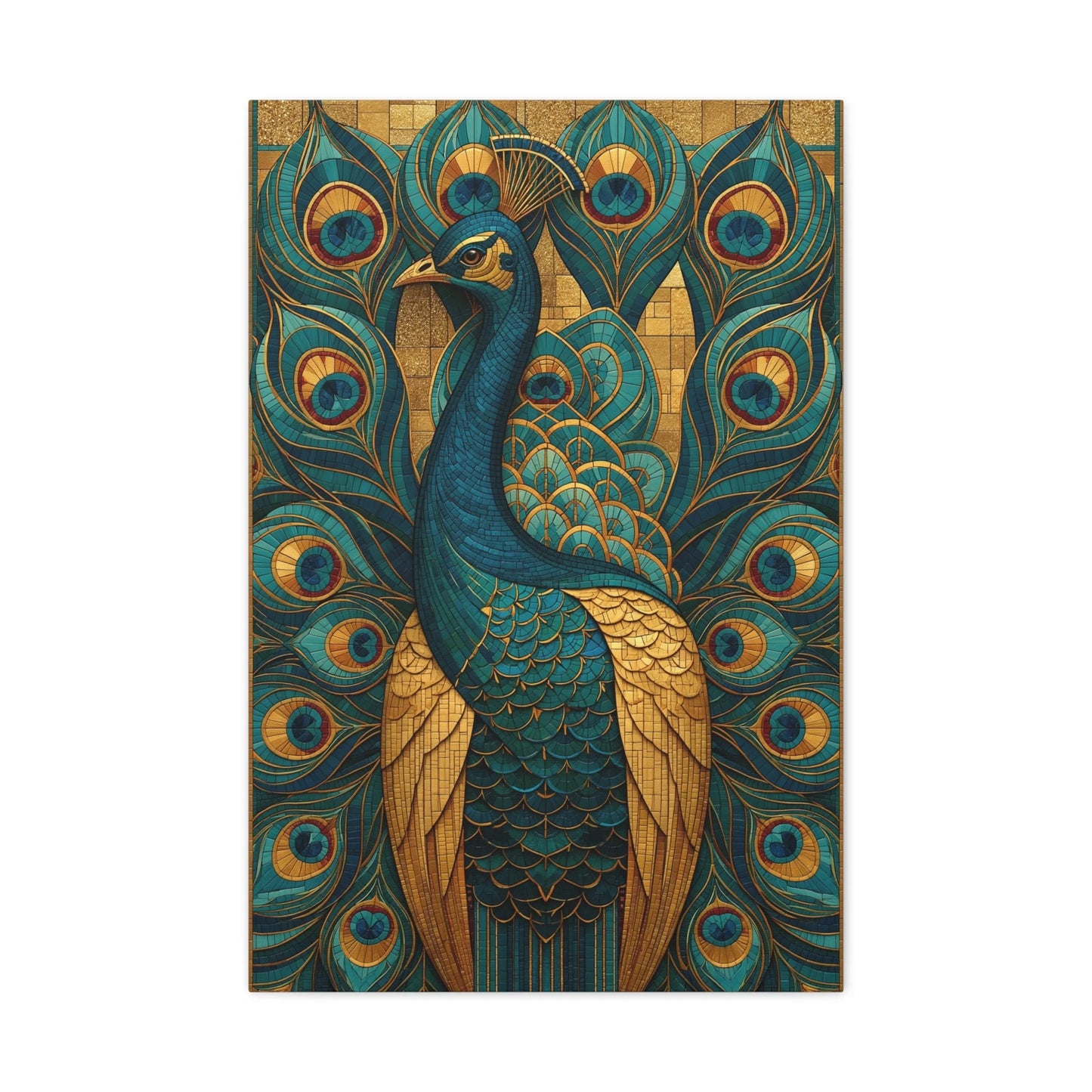 Tableau en Mosaïque Paon Byzantine Or - Plumes Impériales - intégration salon scandinave