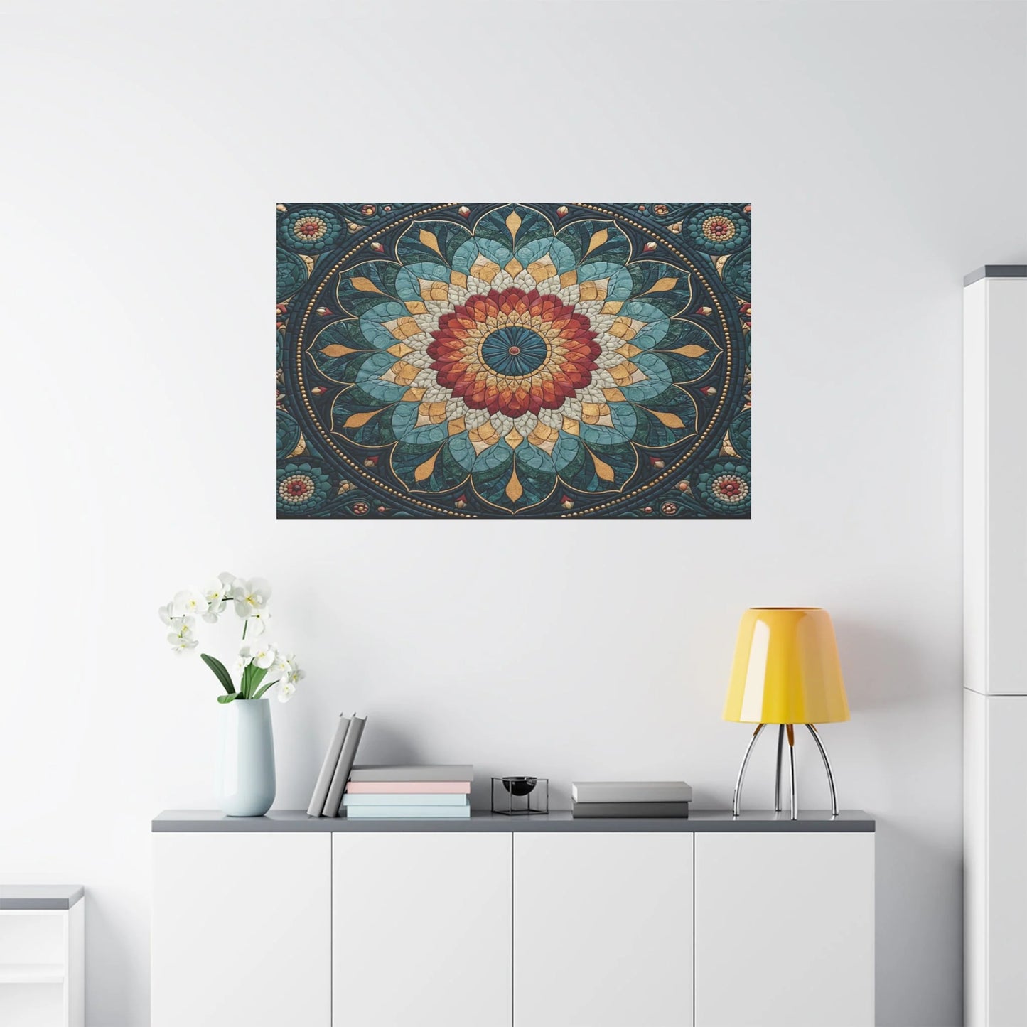 Tableau en Mosaïque Rosace Cathédrale Moderne - Verre en Éclats - vue mur grande hauteur