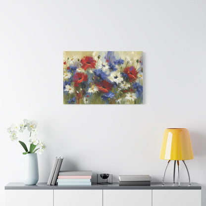 Tableau Champ Tricolore - Coquelicots, Bleuets et Marguerites - grand format salon spacieux