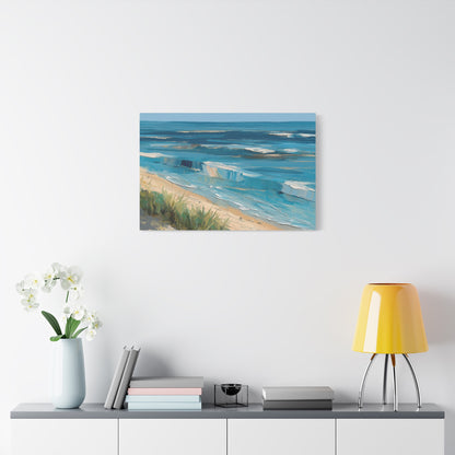Vagues modernes en lignes bleues avec ecume blanche et plage stylisee - Art Virtuoso - vue 13/20