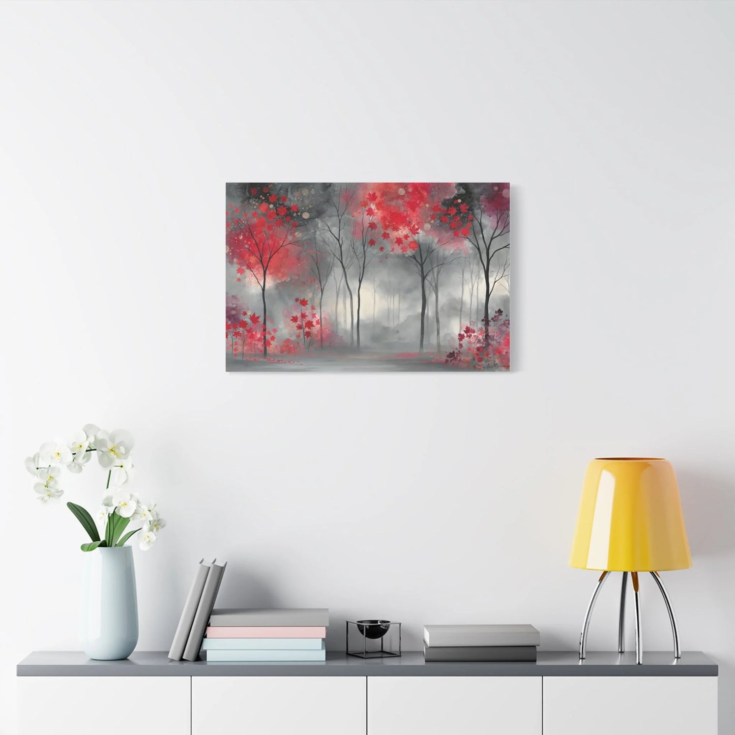Tableau Gris rouge automne format horizontal grand pan de mur