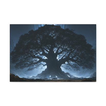 Tableau Yggdrasil Arbre de Vie, un frêne immense dressé dans un paysage nordique éclairé par la lune, format M - Art Virtuoso