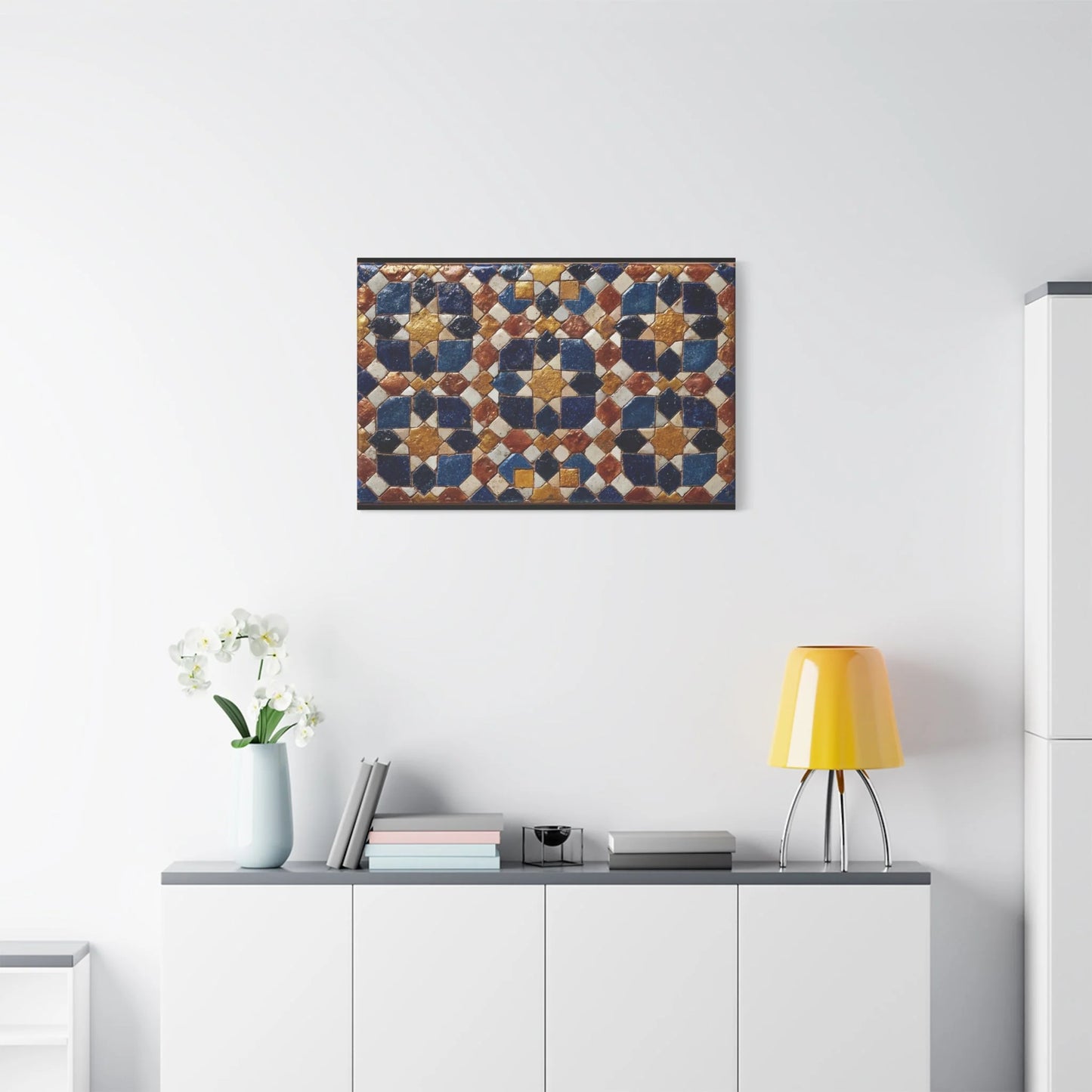 Tableau en Mosaïque Alhambra Bleu - Jardin de Zellige - ambiance loft haut de plafond