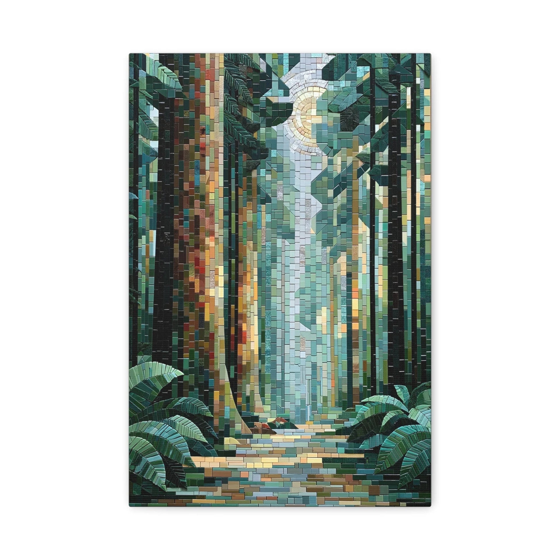 Tableau en Mosaïque Forêt Vert Sauge - Sous-Bois Secret