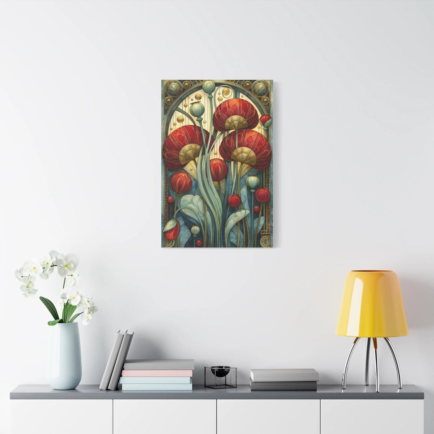 Tableau Coquelicots Art Nouveau - Hommage à Mucha - grand format salon spacieux