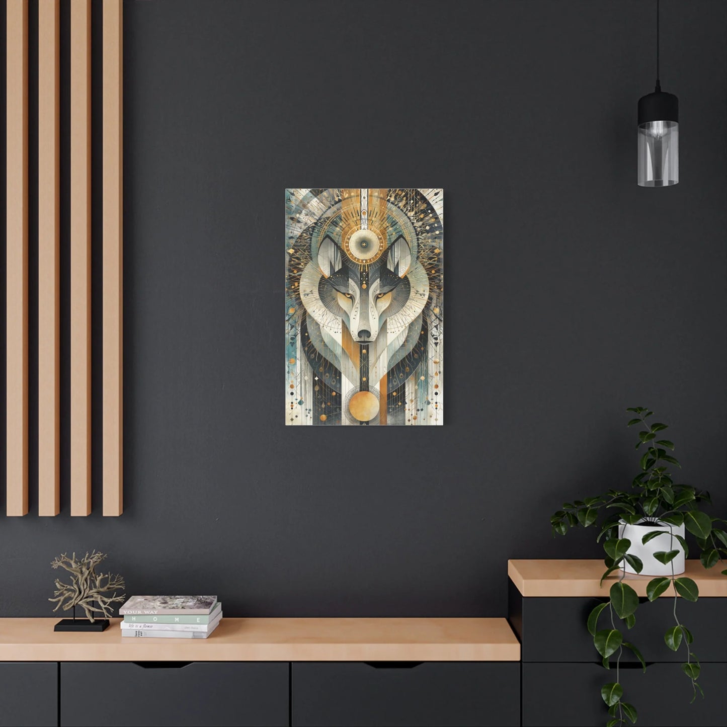 Tableau Loup Tribal - Mandala Ornemental - vue intérieur architecte