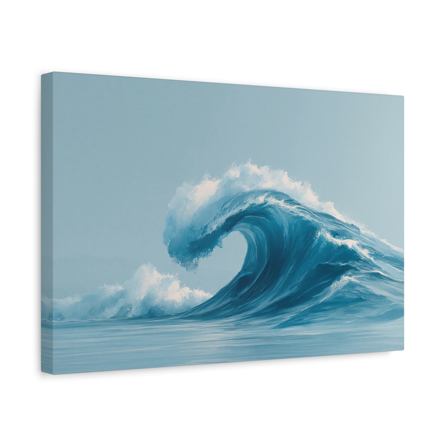 Grande vague bleue minimaliste avec ecume blanche sur fond clair - Art Virtuoso - vue 6/20