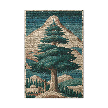 Tableau en Mosaïque Cèdres du Liban - Montagne Byzantine - intégration salon scandinave