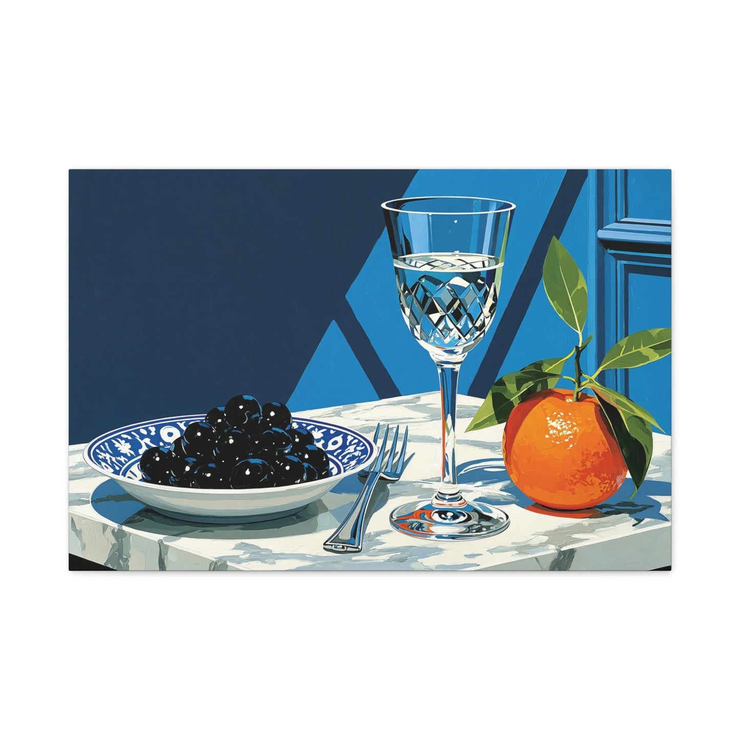 Tableau Nature Morte Cristal Olives Noir Blanc - Éclat Monochrome - intégration salon scandinave