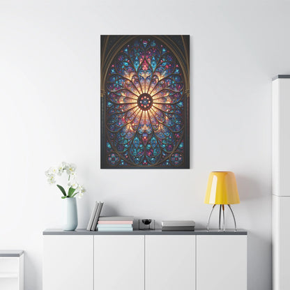 Tableau en Mosaïque Vitrail Gothique Rosace - Lumière Sacrée - vue mur grande hauteur