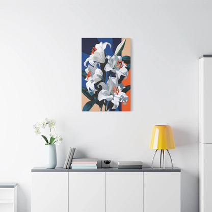 Tableau Nature Morte Lys Blancs Botanique - Épure Florale - ambiance loft haut de plafond
