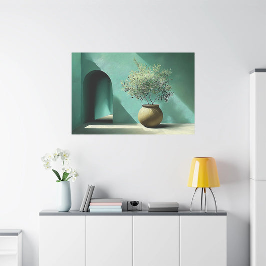 Tableau Terracotta vert sauge dans un salon contemporain