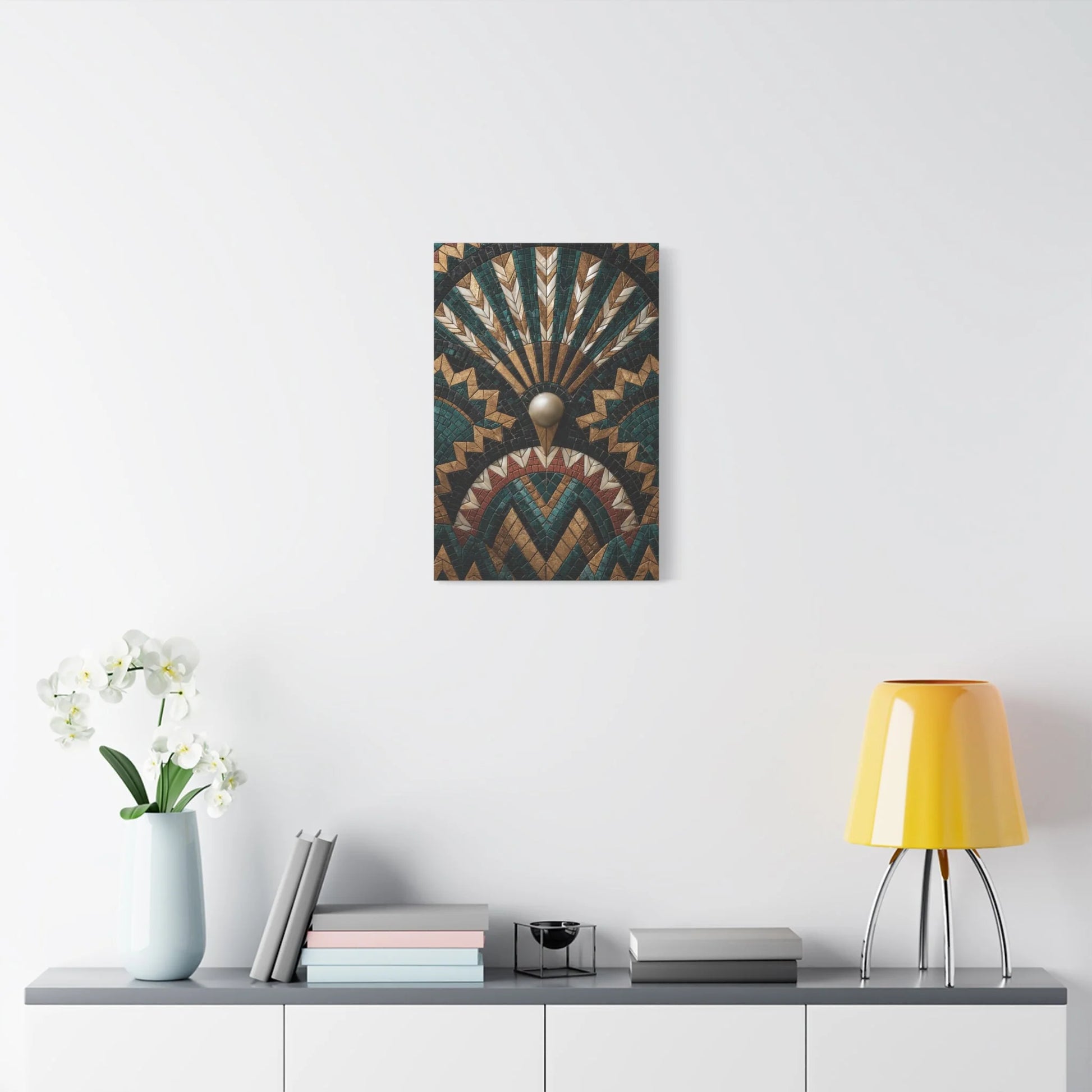 Tableau en Mosaïque Art Déco Éventail - Symétrie Dorée - ambiance chambre adulte