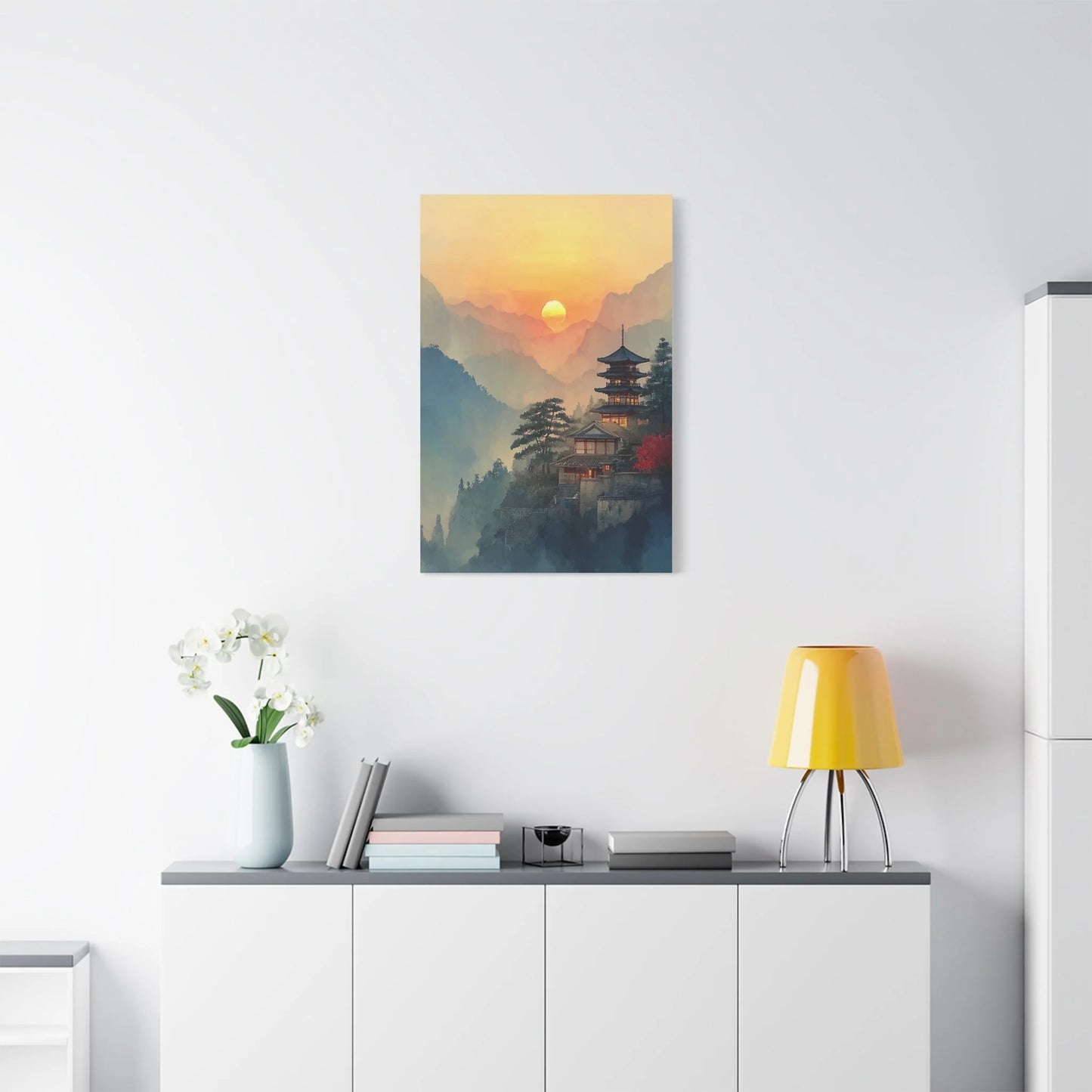 Tableau Tableau pagode zen ambiance japandi