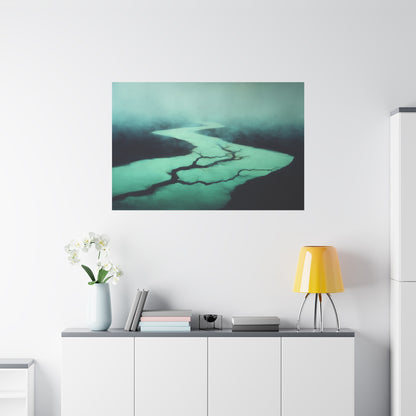 Tableau Rivière vert sauge dans un salon contemporain