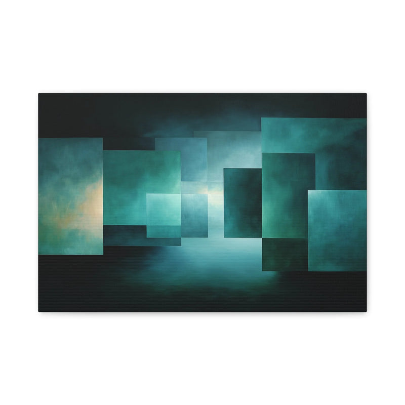 Tableau Abstrait Géométrique Vert Sauge - Volumes Suspendus